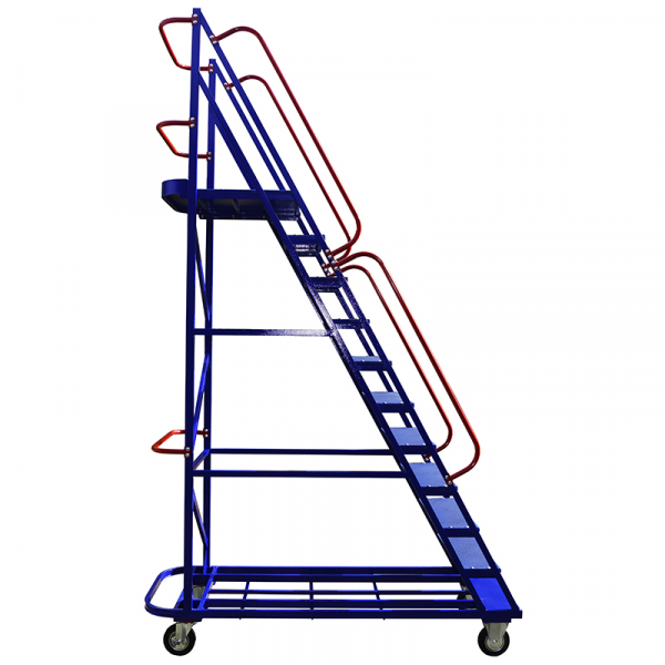 Лестница передвижная, десять ступеней ЛС 10 (670х1854х2930) 160 черная резина, тормоз HV Market