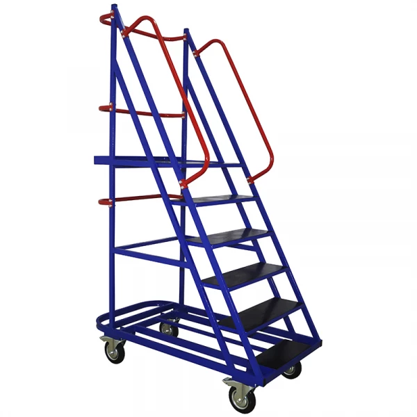 Лестница передвижная, шесть ступеней ЛС 6 (670х1390х2150) 160 черная резина, тормоз HV Market