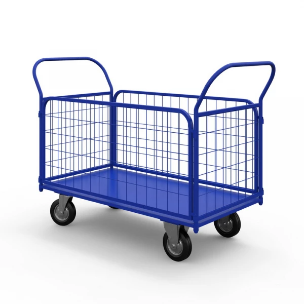 Тележка платформенная с сетчатыми бортами ТС 1 (500х800) г/п 300 кг.125 черная резина HV Market