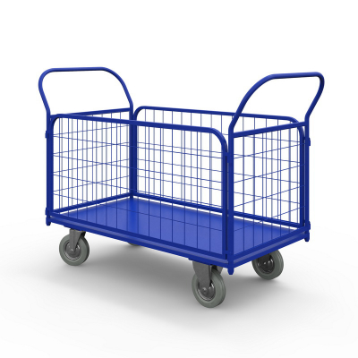 Тележка платформенная с сетчатыми бортами ТС 6 (800х1200) г/п 450 кг.160 серая резина HV Market