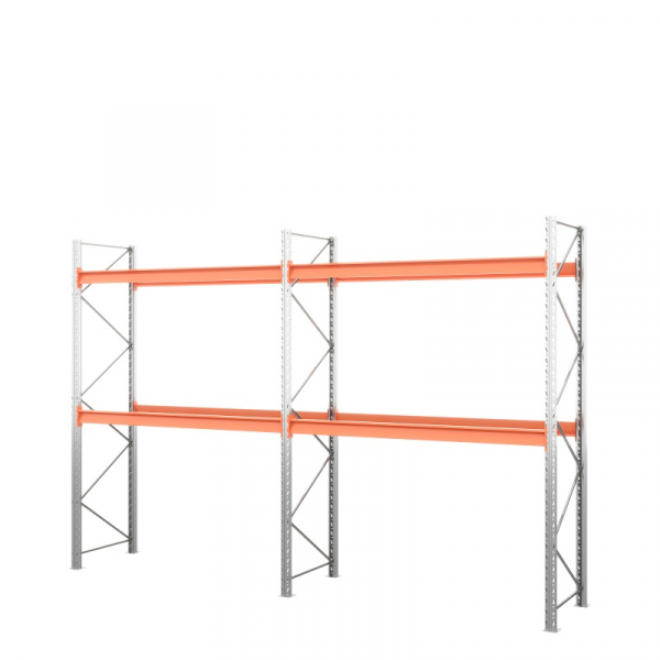 Две секции стеллажа металлического паллетного 3500х1800х1100 мм (70.1.5). Ярусы: пол+2