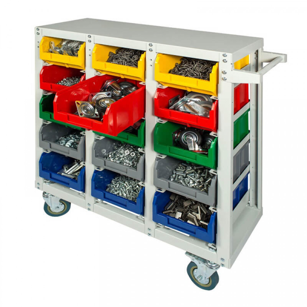 Стеллаж с направляющими мобильный односторонний V3-15 ячеек (125И), г/п350кг