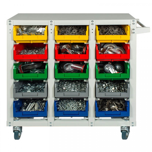 Стеллаж с направляющими мобильный односторонний V3-15 ячеек (125И), г/п350кг